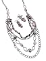 Multi Strand Hematite tone Chain Black and Mauve Beaded Necklace & Earrings Set Fashion Jewelry