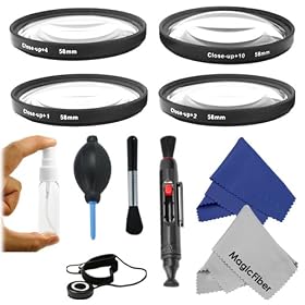 Essential Kit for CANON Rebel (T3i T3 T2i T1i XT XTi XSi XS), CANON EOS (1100D 600D 550D 500D 450D 400D 350D 300D 7D 60D) - Includes: Macro Close Up Set (+1+2+4+10) + Lens Cleaning Pen + Deluxe Cleaning Kit + Lens Cap Keeper + Premium MagicFiber Microfiber Cleaning Cloth