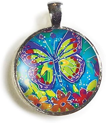 Butterfly Round Pendant - Round Pendant with Butterfly - Original Art Resin Pendant