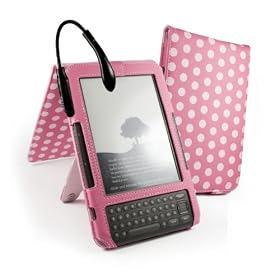Juss-Luv Tuff-Luv 'Lueur' Etui housse en cuir artificiel pour pour Amazon Kindle 3 / Global Wireless 6 inch / 15 cm (Latest Generation) - comprend Tuff-Luv "Night Bright" LED liseuse - Polka Hot / Rose