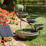 Smart Solar On Demand! Solar Green Mosaic Cermaic Cascade Fountain