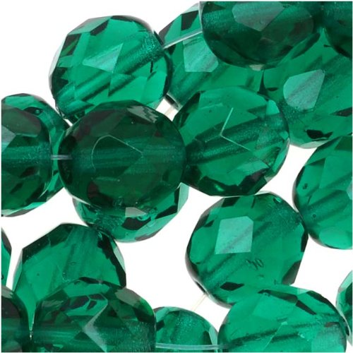 Czech Fire Polish Glass Beads 8mm Round Emerald Green (25)