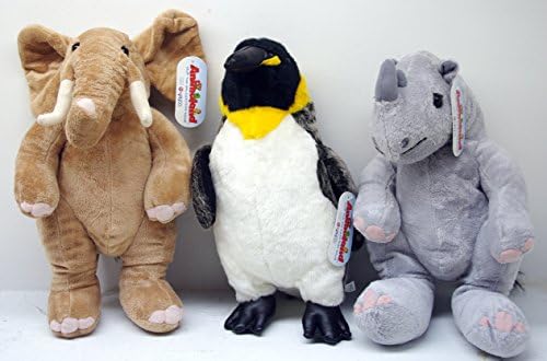 Stuffed Elephant, Penguin, Rhinoceros Zoo Animals BUNDLED! 15"