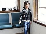 フェイクレザー ジャケット アウター 子供用 PU コート 上着 子供服 ライダース 女の子 ガール 子ども キッズ ジュニア ダンス発表会 ブラック レッド 90 ブラック