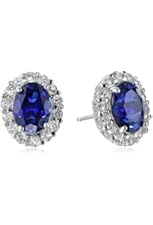 Sterling Silver Blue and White Created Sapphire Oval Earrings