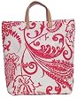 Cotton Canvas Pink and White Paisley Tote Bag with Leather Handles 17"Lx17"H