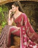 Deep Pink Brasso Indian Traditional Belly Dance Dress Wrap Sari Saree with Blouse