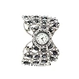 Shihao WATGYBKBTF04 Gorgeous Butterfly Women Bracelet Watch in Graytone Plate Stunning Gray Crystal Beads and Rhinestone