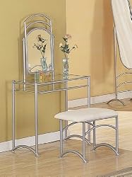 item 3 pc streamlined glossy silver finish bedroom vanity set