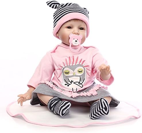 DollMai Soft Silicone Reborn Baby Dolls 22 inch 55 cm Lovely Lifelike Cute Boy with Magnet Pacifier Animal Clothes
