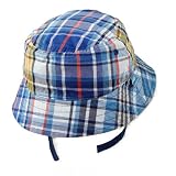 Blue Plaid / Solid Blue - Reversible Bucket Sun Hat for Boys