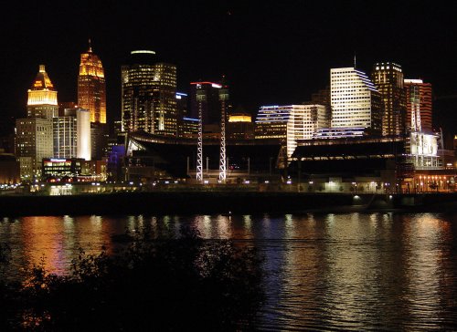 Cincinnati Downtown at Night (West) - Easy Stick Vinyl Wall Art Decal