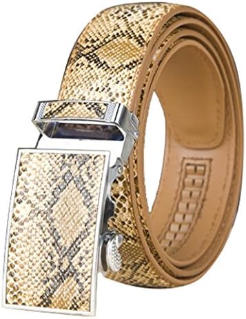 Radyman Men Imitation Snakeskin Leather Automatic Buckle Waist Belt - Camel 47"