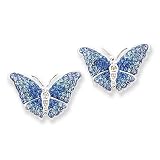 Image of BuySterling Silver Blue CZ Butterfly Post EarringsWatch