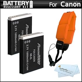 2 Pack Battery Kit For Canon PowerShot D10 D20 Waterproof Digital Camera Includes 2 Extended (1200Mah) Replacement NB-6L Batteries + Floating Strap + MicroFiber Cleaning Cloth