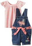 Young Hearts Baby-Girls Infant Denim Shortall and Stripe Knit Set