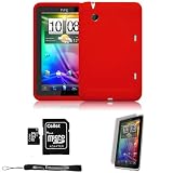 RED Cover Protective Slim Durable Silicon Skin Case for HTC Flyer 3G WiFi HotSpot GPS 5MP 16GB Android OS AD2P 7 Inch Tablet Device + Includes a eBigValue (TM) Determination Hand Strap + Includes a 4GB Micro SD Card with SD Adaptor