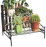Outdoor Decor 3 Shelf Plant Stand with Wood Fencing Backdrop