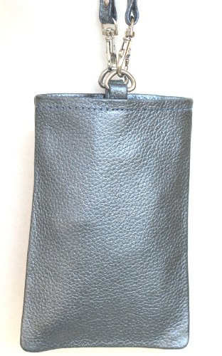 Textured Leather Gadget - iPhone - iPod - Cell Phone - PDA Bag - Case - Purse - Holder - Pouch Long Strap Pewter Grey