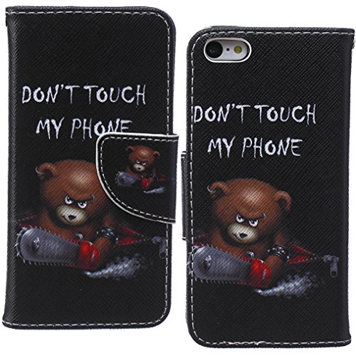 iPhone 5C Case, iPhone 5C Case Wallet, iYCK Premium PU Leather Flip Folio Carrying Magnetic Closure Protective Shell Wallet Case Cover for iPhone 5C with Kickstand Stand - Electric Saw Bear