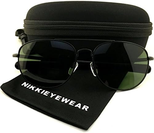 NIKKIEYEWEAR - Classic Sport Aviator Sunglasses Glass Lens with Paddle Temples (Aviator Black)