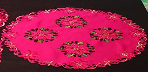 Editex Home Curtain Holiday Themed Round Doilie, 26-Inch, Poinsettia