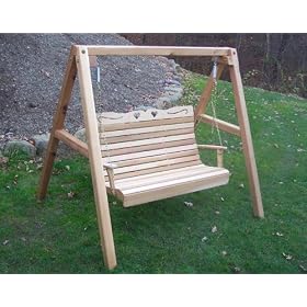 6' Red Cedar Royal Sweetheart Highback Porch Swing w Stand by The Cedar Store