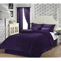 Chezmoi Collection 7-Piece Luxury Solid Purple Soft Velvet Comforter 104-Inch by 92-Inch Bed in a bag Set, King Size
