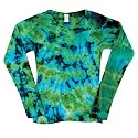 Aqua & Green Crinkle Ladies Tie Dye T-Shirt - Large