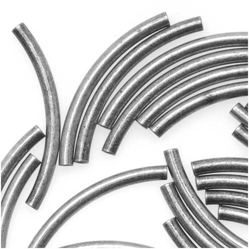 Antiqued Silver Plated Curved Tube Noodle Beads 15mm (50 Beads)