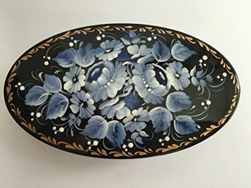Decorative Box Souvenir Handmade Jewerly Wooden Painted Petrikivka Ukrainian "Blue Flowers" for women