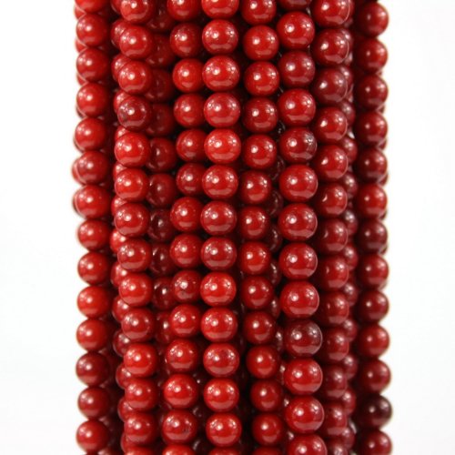 Queen s Park 6mm Natural Red Coral Gemstone Round Loose Beads 16.8" (Red, Length Per Strand: approx 16.8")