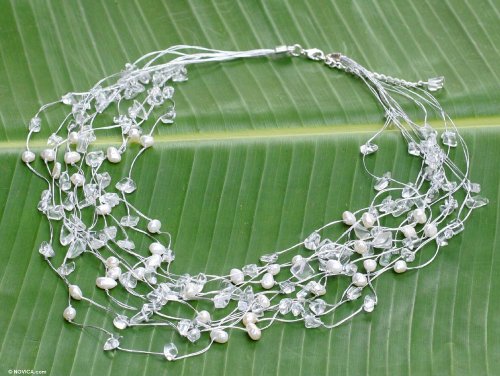 Pearl and quartz strand necklace Cascade