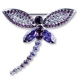 Silver Tone Purple Crystal Dragonfly Brooch