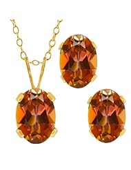 2.05 Ct Oval Ecstasy Mystic Topaz Gold Plated Silver Pendant Earrings Set
