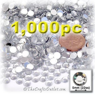 1,000 pc Quality clear Acrylic foil Flat back Rhinestones 5mm (21ss)
