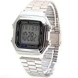 Mns Classic Digial Watch Multi-Alarm w/Snooze Metal Band