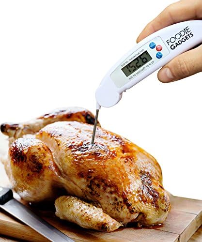 5* White Foodie Gadgets Super Fast Digital Thermometer Accurate, Foldable Cooking Thermometer, Kitchen, Bbq, Cooking, Baking, Grilling **Includes Free Meat Temperature Guide, Battery & Lifetime Guarantee