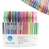 Soucolor Gel Pens for Adult Coloring Books, Set of 60, Color Gel Pens with Case Ideal for Writing and Drawing