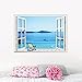 ORDERIN Christmas Gift New Creative Wall Decal 3d False Window Originality of Blue Sky Ocean Background Removable Mural Wall Stickers for Home Decor
