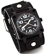 Nemesis #LBB076K Men's Black Ion Plated Wide Leather Cuff Band Watch