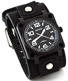 Nemesis #LBB076K Men's Black Ion Plated Wide Leather Cuff Band Watch