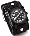 Nemesis #LBB076K Men's Black Ion Plated Wide Leather Cuff Band Watch