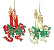 Set Of 2 Red & Gold Candles with Ribbon Christmas Ornaments