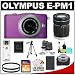 Olympus PEN Mini E-PM1 Micro 4/3 12.3 MP Digital Camera & 14-42mm MSC II R Lens (Purple/Silver) with 40-150mm Lens + 16GB Card + Battery + Case + 2.5x Telephoto & .45 Wide Angle Lens Set + (2) UV Filters + Tripod Kit