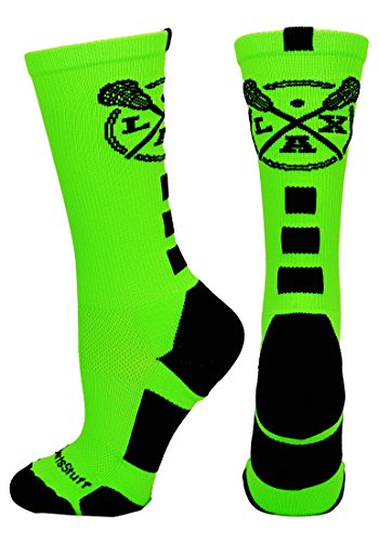 LAX Lacrosse Crew Socks (Neon Green/Black, Small)