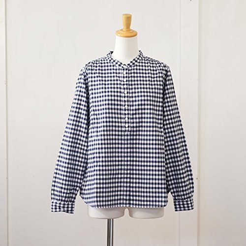 (イチ) ICHI ギンガムチェック柄　ミニスタンドカラー長袖シャツ
