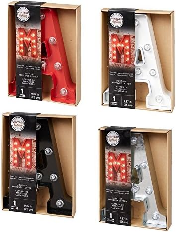 Darice Vintage Lighting Home Collections Metal Lighted 10" LED Light-Up Letter Marquee Sign Wall Decor ("I", Silver)