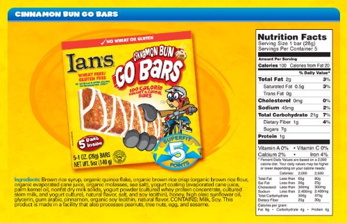 Ian's Natural Foods Go Bars Cinnamon Bun, 5-Count 5.0-Ounce Boxes (Pack of 6)