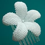Hawaiian Plumeria flower - bright pearly white - beaded bridal flower (comb)